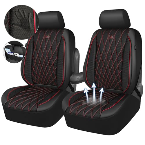 Image of CAR PASS Thick Foam 3D Air Mesh Leather Car Seat Covers Front Seats Only, Breathable Premuim Leather Two Front Seat Cover, Airbag Compatible Universal Fit for 95% Sedan Van Truck SUV,Black and Red
