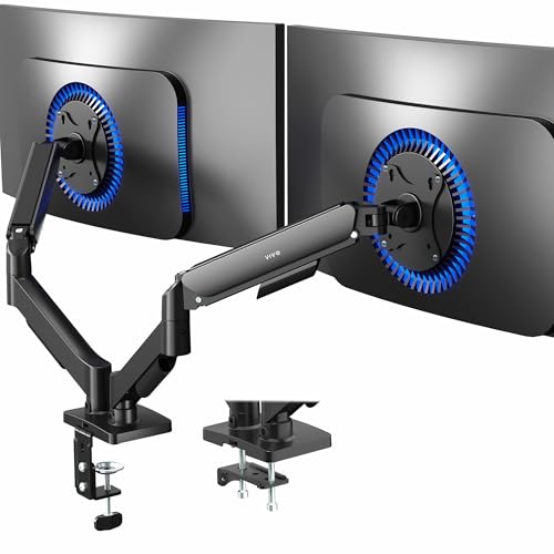 VIVO Dual Monitor up to 32 inches and 19.8 lbs per Screen, Pneumatic Arm Desk Mount, Articulating Counterbalance, VESA Stand, Classic, STAND-V002O