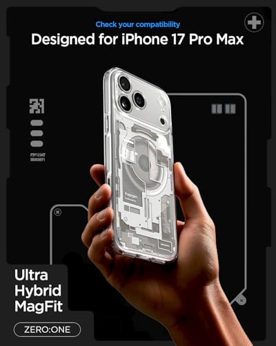 Image of Spigen Ultra Hybrid MagFit Back Cover Case for iPhone 17 Pro Max, MagSafe Compatible, Air Cushion Technology - PC+TPU | Zero One Natural Titanium