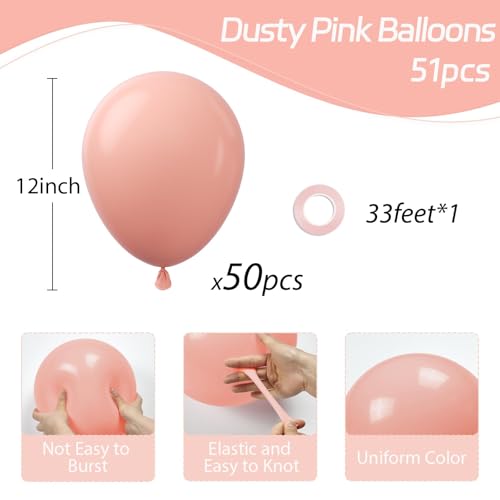 Image of Dusty Pink Balloons 12 inch, Dusty Rose Latex 50pcs Party Balloons