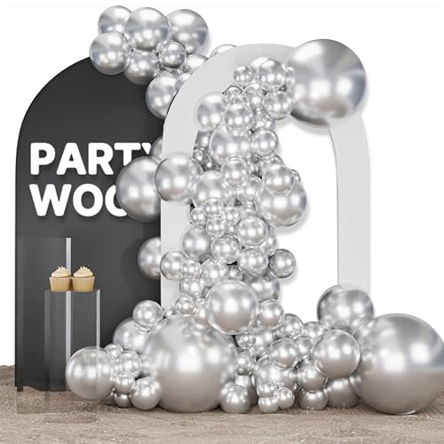 Image of PartyWoo Silver Balloons 100pcs Different Sizes of 18 12 10 5 Inch Silver Balloon Arch Kit Garland for Birthday Graduation Bachelorette Engagement Bridal Shower Wedding Party Decorations Silver-G102