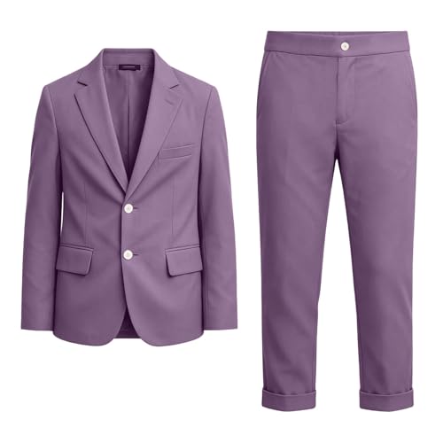 Boys' 3-Piece Formal Suit Set School Uniform Performance Clothes Trendy Long Sleeve Blazer Straight Leg Dress Pants Purple