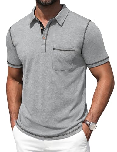 Image of Mens Polo Shirts Short Sleeve Casual Summer Lightweight Cotton Golf Polo Shirts with Pocket