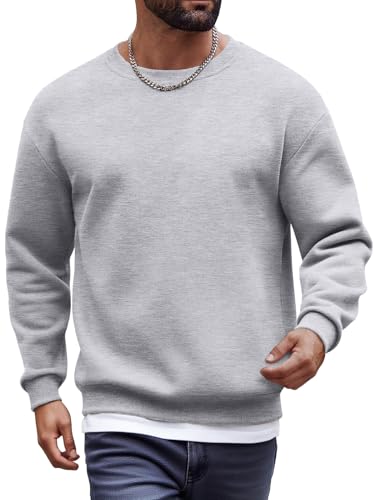 COOFANDY Sweatshirt Herren Rundhalsausschnitt Fleece Sweater Langarm Winter Pullover Hellgrau XL