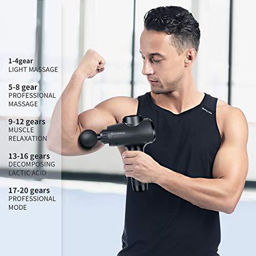 【2020 New】Muscle Massage Gun,Deep Tissue Percussion Massager for Athletes,Quiet Handheld Body Muscle Massager,Brushless Motor w/ 6 Heads and 20 Speed Levels,Workout Recovery,Portable w/ Carrying Case - Thumbnail 7