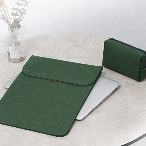 Hyzuo 15-16 Inch Laptop Sleeve Compatible With Macbook Pro 16 M2/M1 Pro/Max A2780 A2485 A2141 2019-2023, Macbook Pro Retina 15 2012-2019, Xps 15,Faux Suede Leather Case With Pouch, Midnight Green #TOP6