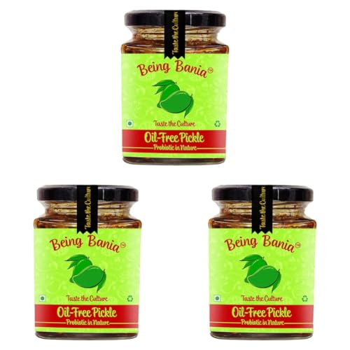 Image of Being Bania Homemade Oil Free Mango Pickle in Jar, 250g | Aam ka Achar | Authentic and Traditional Flavours | No Added Preservatives & Additives | Chatpata Achar | Gourmet Pickles | Oil Less