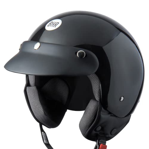 BHR Casque Demi-Jet 803 SIMPLY, Casque de scooter pratique approuvé par la CEE, Casque de moto à jet avec visière amovible et dégagement micrométrique, NOIR MÉTALLIQUE, L