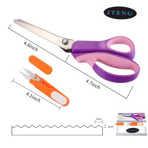 Zackenschere Stoffschere JTENG Wellen Zacken Zick zack schere Edelstahl Rostfrei Schere Schneiderschere Zickzackschere mit Komfortgriffen für Hobbyschneider, basteln