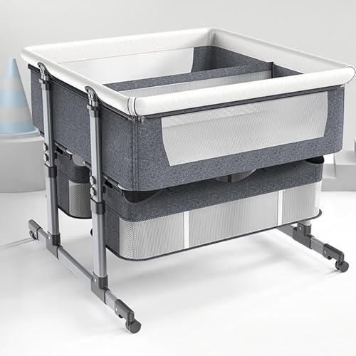 MIDUOLAI Cunas Gemelares para BebéS Cunas Dobles Cuna con Cesta De Almacenaje Cunas PortáTiles para BebéS Cunas Infantiles,Off White