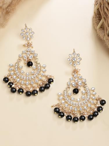 Image of Karatcart Gold Plated Pink Meena Lotus Design Kundan Dangler Earrings for Women (color may slightly vary due to photographic effect)