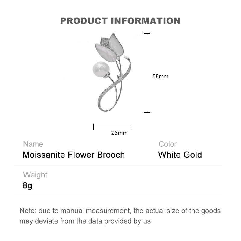 Image of 14K Gold Tulip Flower Brooch, Delicate Moissanite and Natural Freshwater Pearl Corsage,Perfect for Elegant Dressing