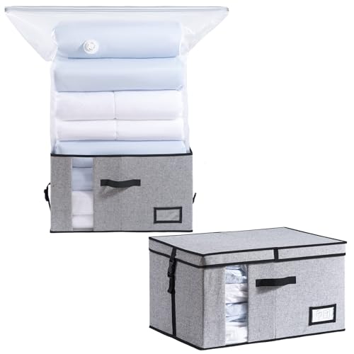 TAILI Sac de Rangement Sous Vide avec Boîte - 2 en 1-53 x 38 x 30 cm Housse de Rangement Sous Vide Pour couettes, vêtements, linge de lit - Pliable sous le...