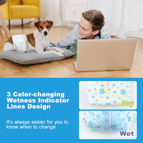 Image of Disposable Dog Diapers Male 96 Count Belly Bands for Bale Dogs (Waist 6-11.8 in XS) Super Absorbent Small Doggie Diapers for Heat Excitable Urination or Incontinence - Blue