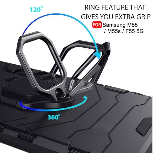 Image of TheGiftKart Tough Armor Bumper Back Case Cover for Samsung Galaxy M55 / M55s / F55 5G | Ring Holder & Kickstand in-Built | 360 Degree Protection Cover for Samsung M55 / M55s (PC & TPU, Black)