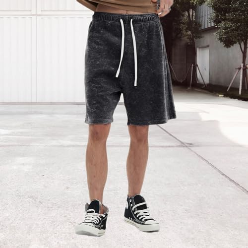 Bobeutou Mens Athletic Vintage Cotton Shorts Drawstring Summer Beach Elastic Waist Streetwear Baggy Gym Shorts with Pockets 5