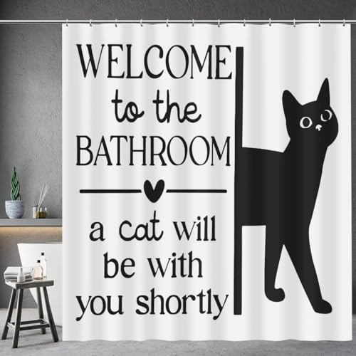 Jakayla Funny Cat Shower Curtain – Waterproof Polyester Fabric Cute Shower Curtain for Cat Lovers with Hooks 72x72 Inch