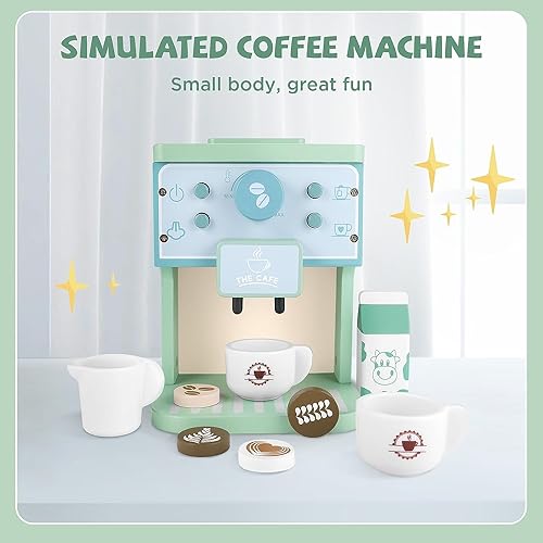 Image of Wooden Coffee Machine Toy Set with Acessories- Pretend Play Toys for Kids- Kitchen Toys for Girls & Boys