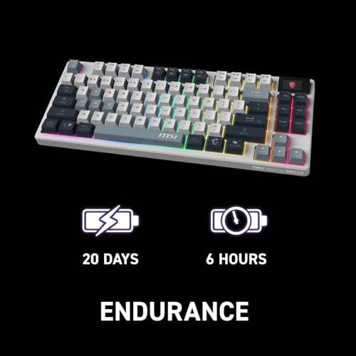 Image of msi Forge GK600 TKL Wireless Sky - Mechanical Linear SWITCHES - Dye-Sublimated PBT Keycaps, Anti-Slip Base, RGB LED, USB 2.0, Bluetooth, 2.4 GHz - Tenkeyless