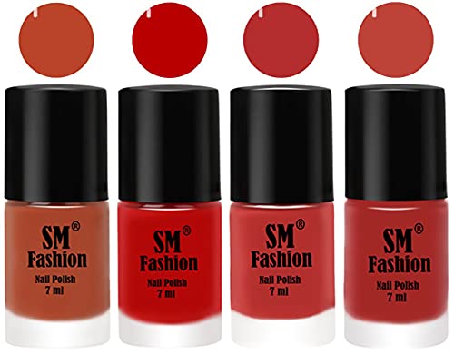Image of Nail Polish Combo Set (Pack of 4) Quick Dry Gel Finish Nail Paint | Light Coral,Red,Coral Pink ,Dark Nude | 7 ml Each