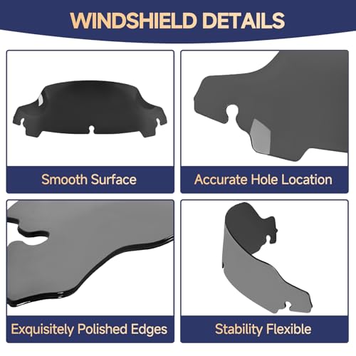 Image of Black 7 inch Motorcycle Wave Windshield Windscreen Compatible for Harley 2014-2024 Harley Davidson Touring Street Glide /Electra Glide /Ultra Limited /Tri Glide FLHT FLHX FLHXS FLHTK