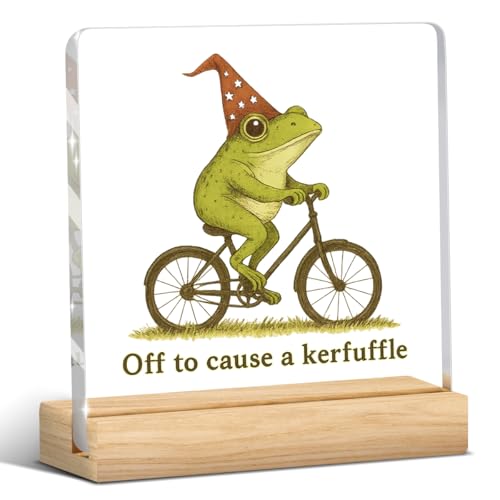 Frog Funny Office Decor Funny Desk Decor Coworker Gifts Off To Cause A Kerfuffle Acrylic Humor Gift for Women Men Boss Coworker Home Office Decorations