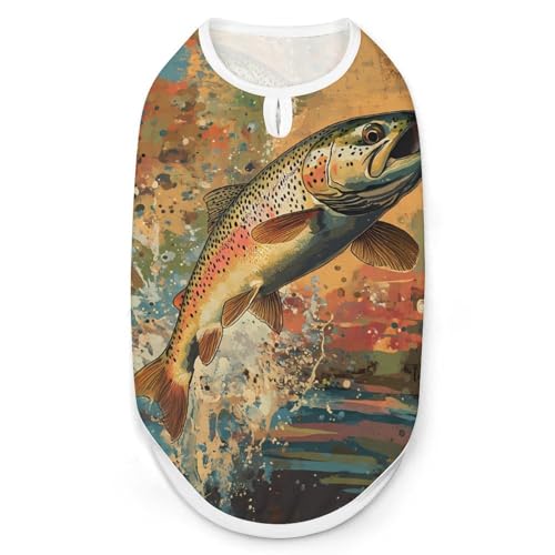 Image of Vintage Trout Fish Jumping Dog Shirt Clothes Cat Costume Pet Pajamas for Small Medium Clothes Jacket M