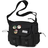 [Vlwm] メッセンジャーバッグ メンズ 大容量 撥水 軽量 斜めがけ ショルダーバッグ 男女兼用 ポケット多い クロスボディカバン ランニング アウトドア 通学 通勤 (ブラック)