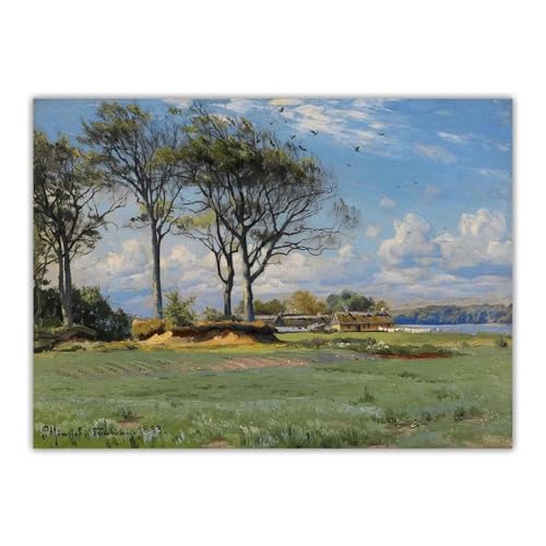 Toile paysage de printemps Peder Monsted avec cadre intérieur en bois haut de gamme