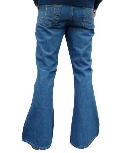 Mens Stonewash Blue Denim Bell Bottom Mod Retro Flares Jeans4