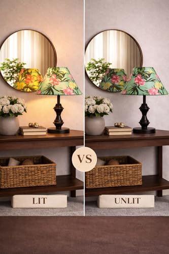 Image of tu casa Modern Table Lamp with Crimson Floral Satin Shade | Metal Iron Base Decorative lamp for Living Room| Designer Table Lamp for Gifting (Blush Botanica)