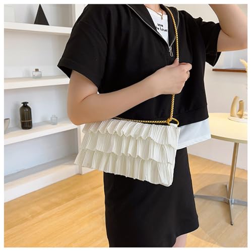 Women Crossbody Bag Fringe Ruffled Layered Pleated Chain Strap Casual Daily Shoulder Purse White Lightweight Multi-Pocket Design for Travel Shopping Party4