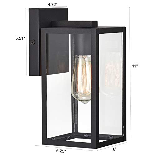 Image of MICSIU 2 Pack 11 inch Textured Black Modern Farmhouse Outdoor Light Fixture | Rustic Exterior Wall Sconce with Clear Glass, Outside Porch Lights for House Garage Patio, E26 Base