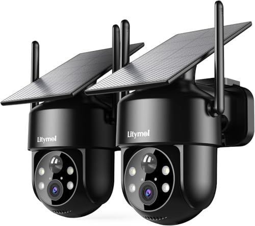 Image of LITYMOL 2K Solar Camera for Home Safety, 360 View Security Cameras Wireless Outdoor, Color Night Vision, Siren Alarm, 2-Way Audio, AI Detection, SD /Cloud Storage, 2.4GHz WiFi