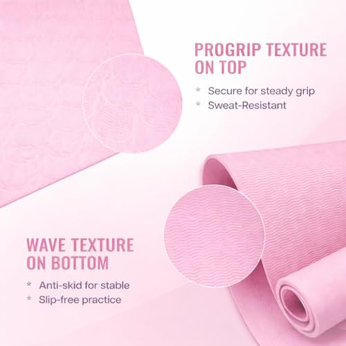Image of The Cube Club Yoga Mats Extra Thick Non Slip Exercise Mats for Workout with Carrying Strap & Bag Eco Friendly AsanaTPE Yoga Mat for Men & Women 6MM Gym Mat (Pink, TPE Mat)