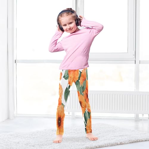 Toddler Girls Leggings Printed Yoga Pants Leggings Orange Flowers Drawn in Watercolor for Kids4