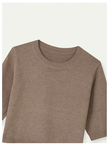 GORGLITTER Women's Short Sleeve Cropped Sweater Trendy Crew Neck Oversized Pullover Tops4