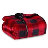 HEYNEMO Heated Blanket 50' x 60',Microplush Flannel Electric Blanket for 89°F-108°F,10 Heating Levels Heating Blanket & 1-12 Hours Auto Shut Off,Black and Red
