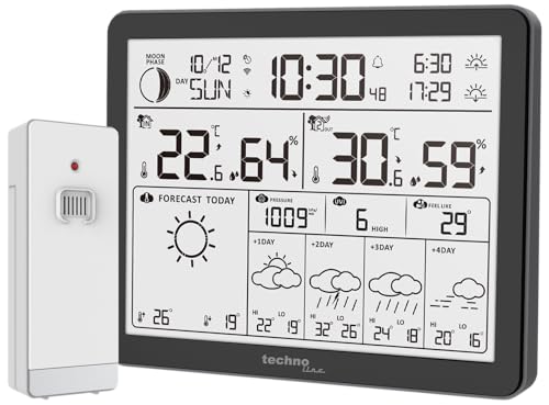 techno line WD3000 - Wetterstation mit 4 Tage Wettervorhersage, Inklusive Außensender, Daten auf der Station und auf dem Handy (App direct weather)