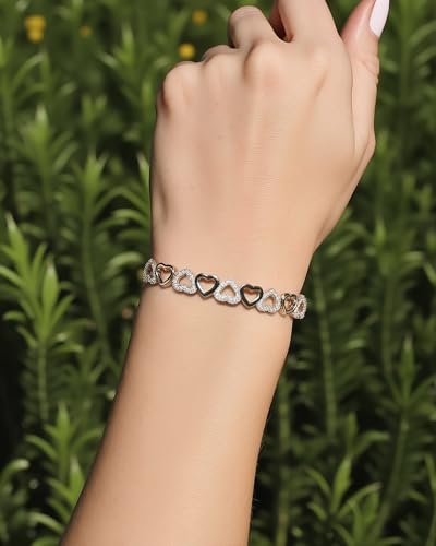 Amy and Annette 14K Gold Plated Hearts Bangle Adjustable Bracelet with Crystals in 14K Gold3