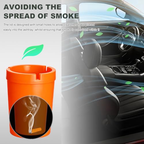 Image of Ohleats 2 PCS Car Ashtray, Smokeless Smellproof Windproof Self-Extinguishing Auto Ashtray, Portable Mini Vehicle Cigarette Trash Can Fits Most Cup Holder for Home Office, Car Accessories (Orange)