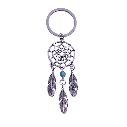 Aiuin Porte-clés en acier inoxydable en forme du0092attrape-rêves et de feuilles, livré dans un sac pour offrir, bleu