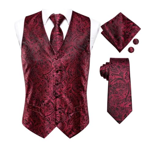 Men's 4Pcs Vest Tie Cufflinks Pocket Square Set Formal Waistcoat for Tuxedo Party Wear