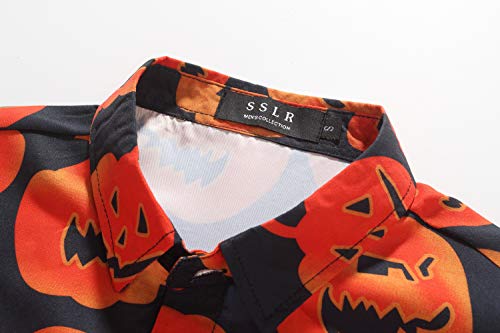 SSLR Mens Halloween Shirt, Short Sleeve Pumpkins Shirts Button Down Light Weight Causal3