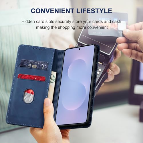Image of Jasonyu Flip Wallet Case for Samsung Galaxy S25 Edge 5G,Blue