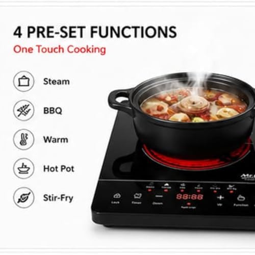 Image of Induction Infrared (Works with all utensils) Cooktop 2200W | Pro Electric Cooking Stove with Touch Control, Crystal Glass Plate, LED Display, 6 Preset Functions, Overheat Protection