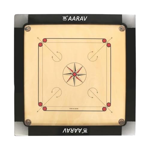 Image of AARAV Champion Carrom Board 36 inch for Adults, Gloss Finished, 3 inch Frame and 6mm boss ply, with Carrom Coins, Striker(15g) and Boric Powder