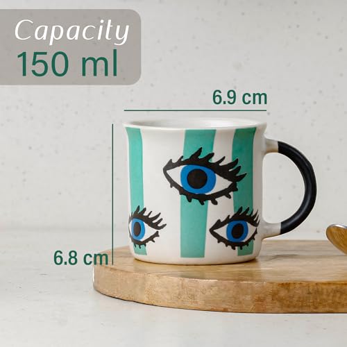 Image of The Earth Store Evil Eye Tea Cup Set of 6, 150 ML Each, Microwave and Dishwasher Safe Coffee Cups | Cup Set for Tea | Tea /chai Cups for Gifting, Home & Office Use, Every Occasion