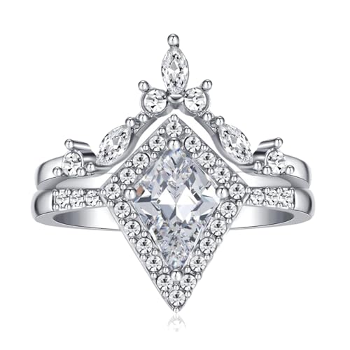 Women's Wedding Ring Sets 1.5CT Trapezoid AAA CZ White Gold Plated 2pcs Ring