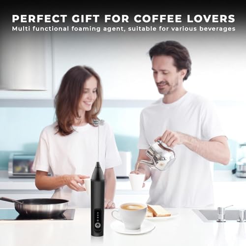 Image of Coffee Frother Electric with 3 Speed Modes, USB Rechargeable Stainless Steel Whisk for Coffee, Cappuccino and Matcha, Single Whisk Design